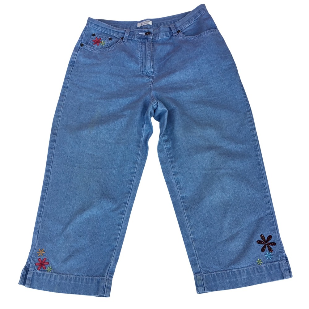 Christopher & Banks Womens Blue Denim Embroidered Floral Capri Crop Jeans Size 6